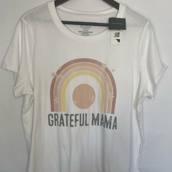 NWT Grayson Threads “Grateful Mama” White Neutral Rainbow Tee Shirt Top - Picture 1 of 5